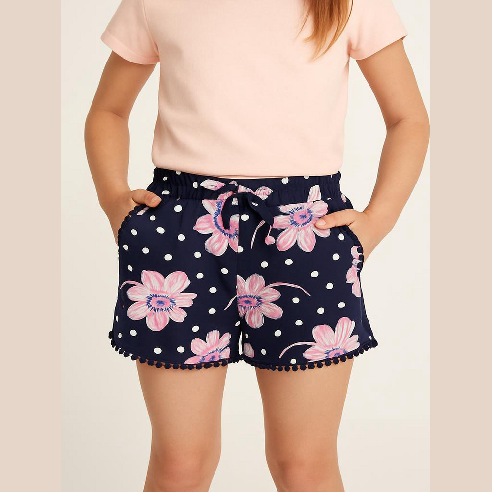 Rumi + Ryder Girl floral print blue pink shorts sise pockets